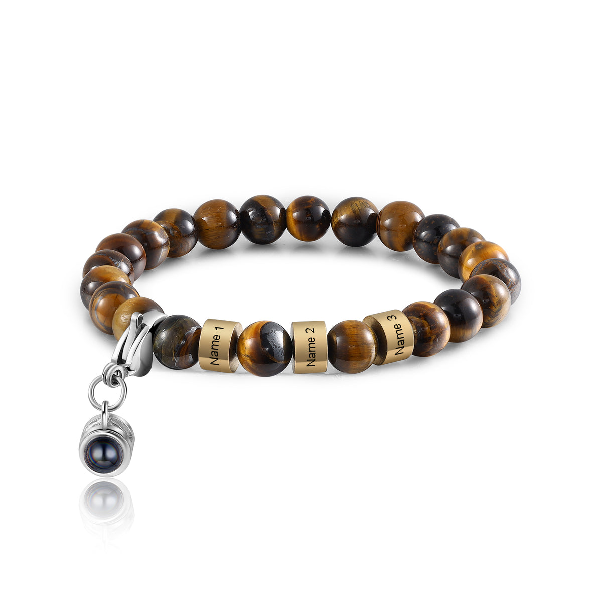 Tiger Eye Bracelet with Photo Projection Charm