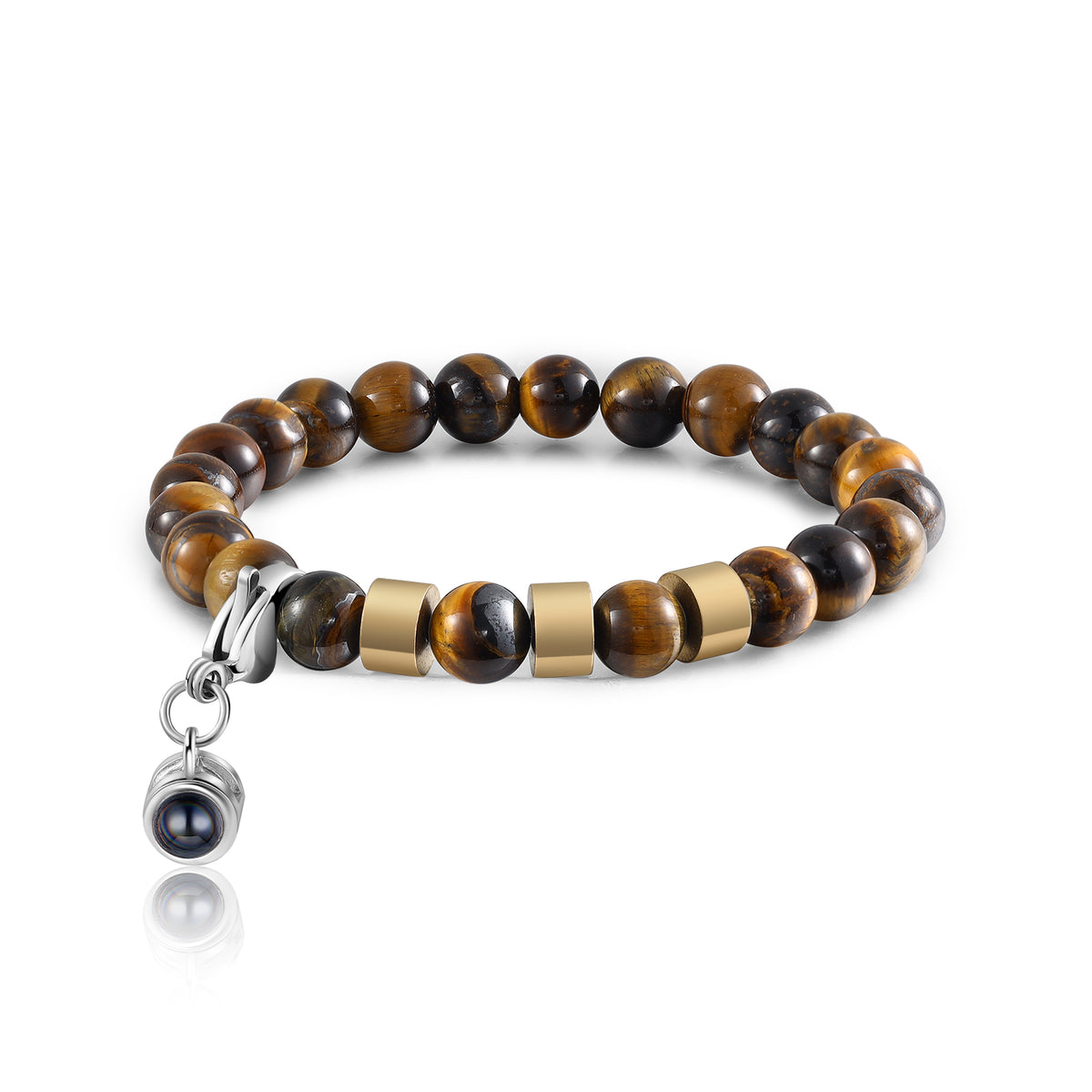 Tiger Eye Bracelet with Photo Projection Charm