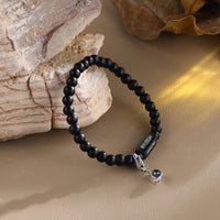 Black Bead Name Bracelet with Photo Projection Charm