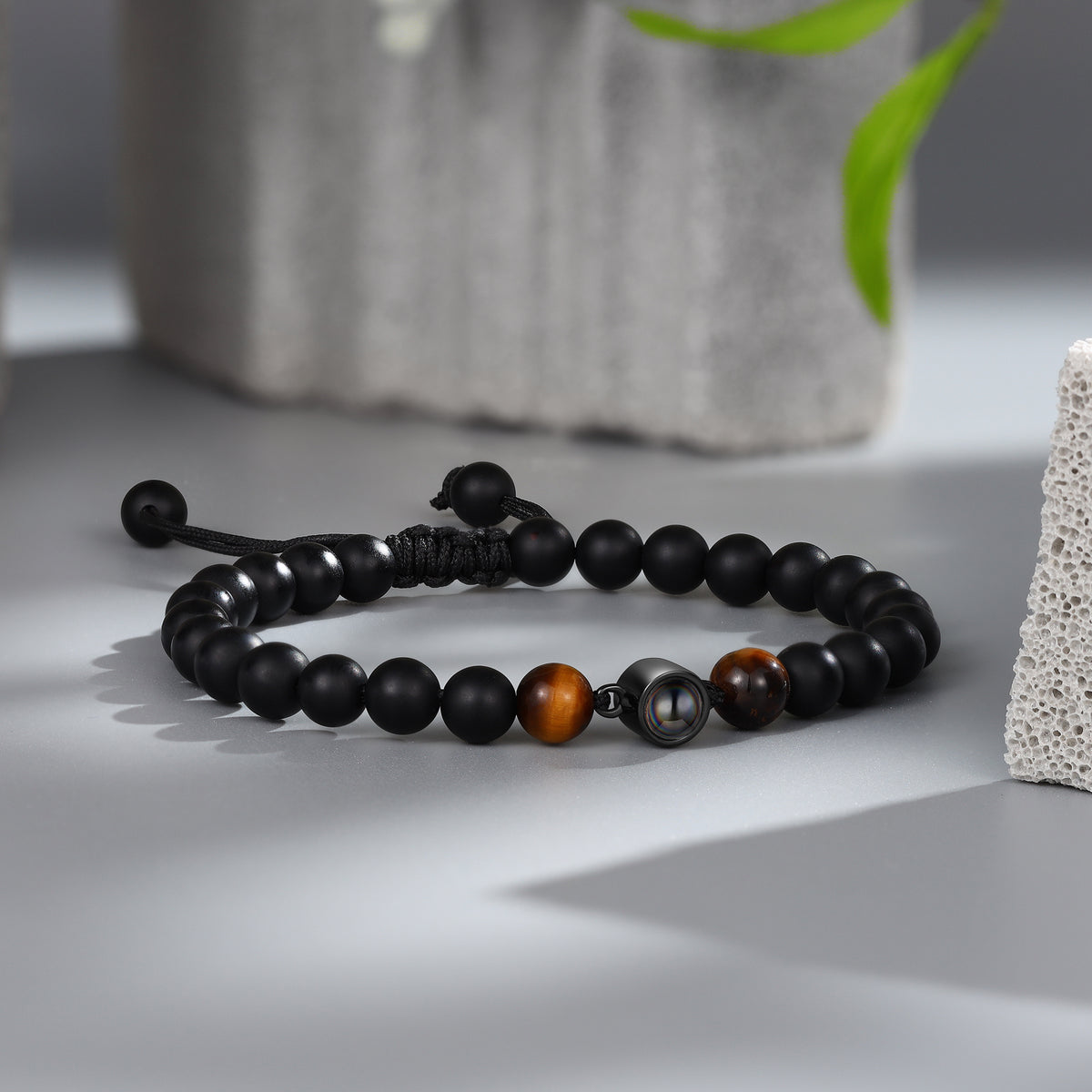Black Lava Stone Photo Projection Bracelet