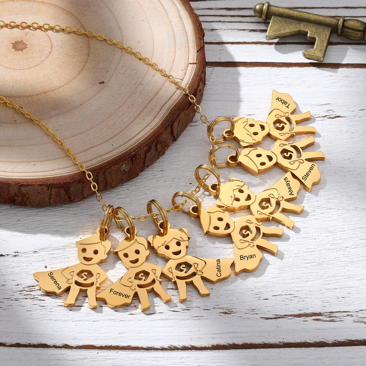 Mom Necklace with Boy Name Charms, 1 to 7