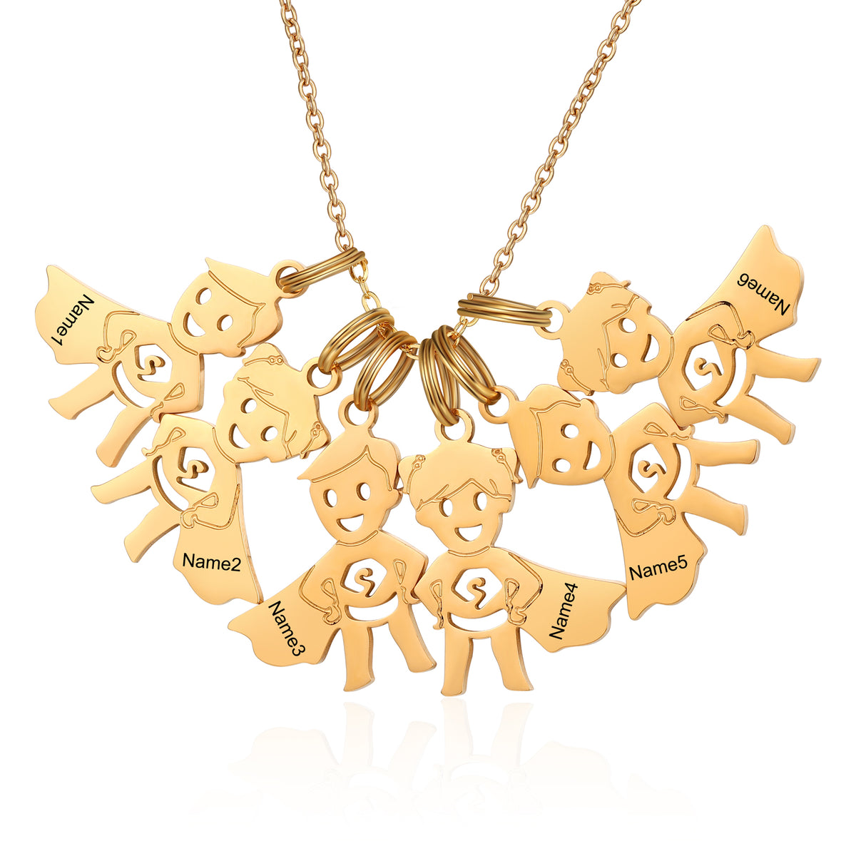 Mom Necklace with Boy Name Charms, 1 to 7