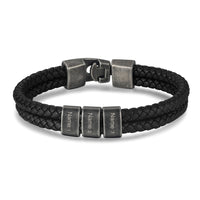 Men's Leather Name Bead Bracelet with Chain Length Choice