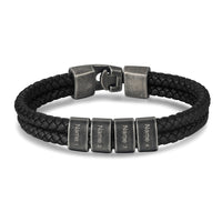 Men's Leather Name Bead Bracelet with Chain Length Choice