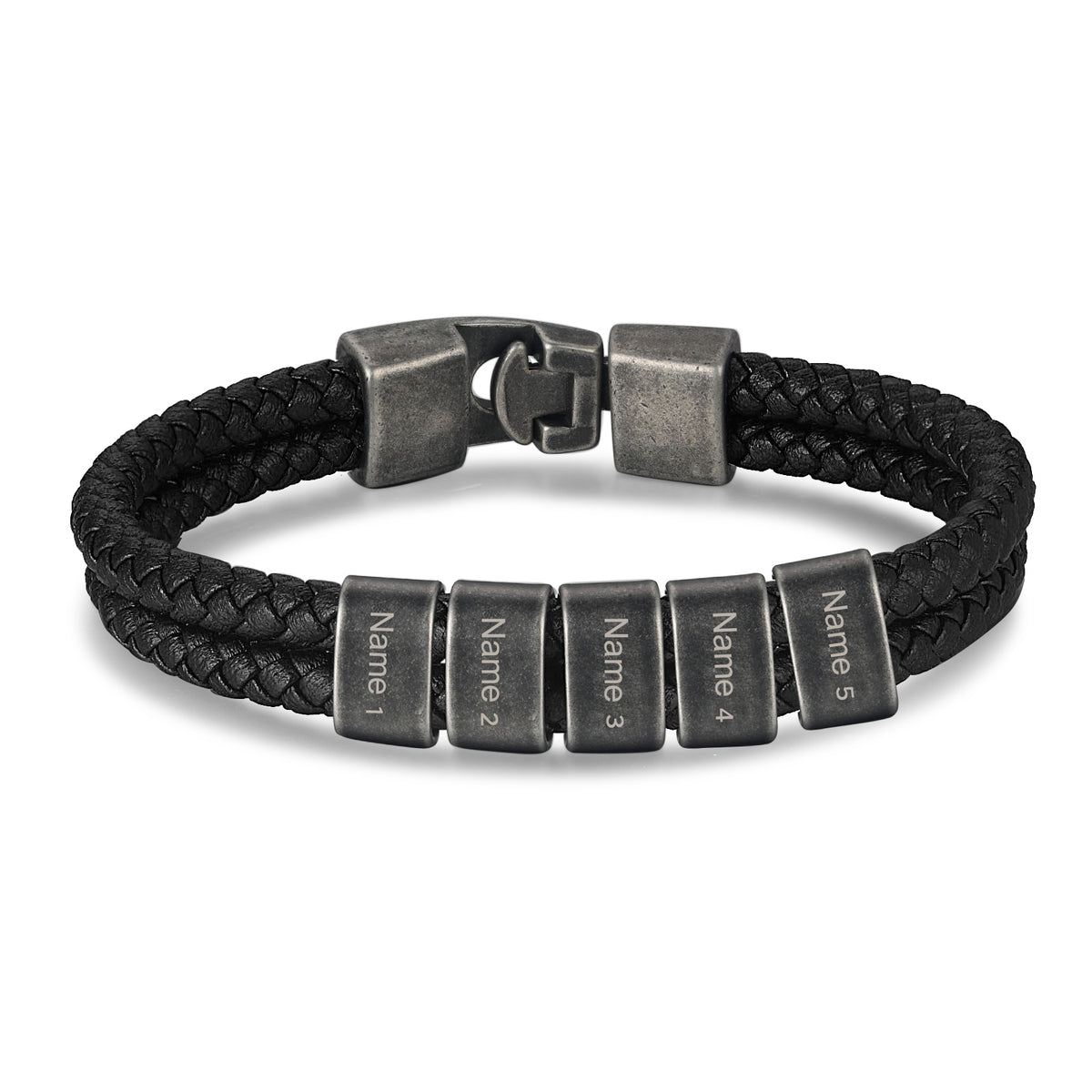 Men's Leather Name Bead Bracelet with Chain Length Choice