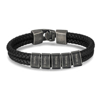 Men's Leather Name Bead Bracelet with Chain Length Choice