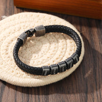 Men's Leather Name Bead Bracelet with Chain Length Choice