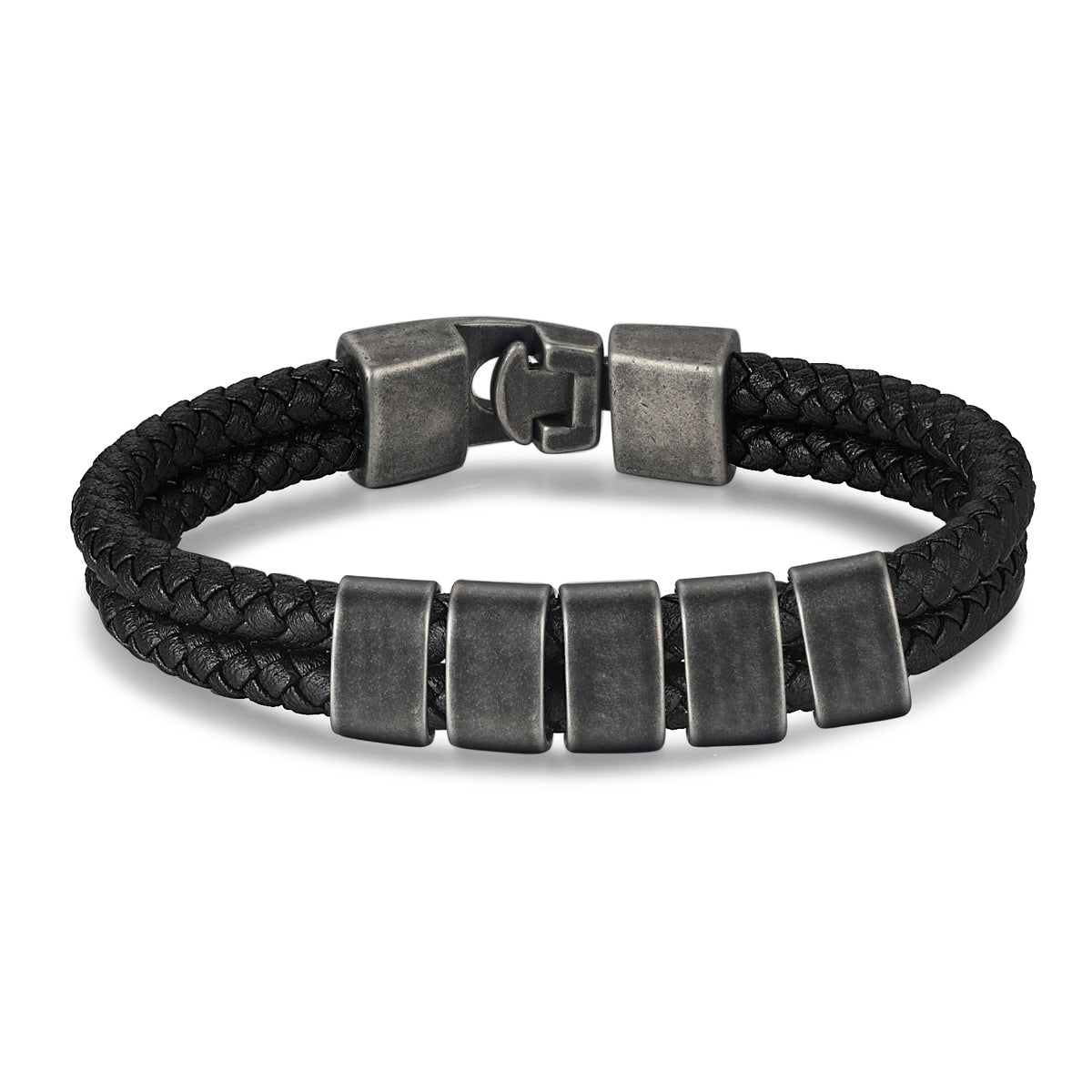 Men's Leather Name Bead Bracelet with Chain Length Choice