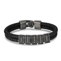 Men's Leather Name Bead Bracelet with Chain Length Choice