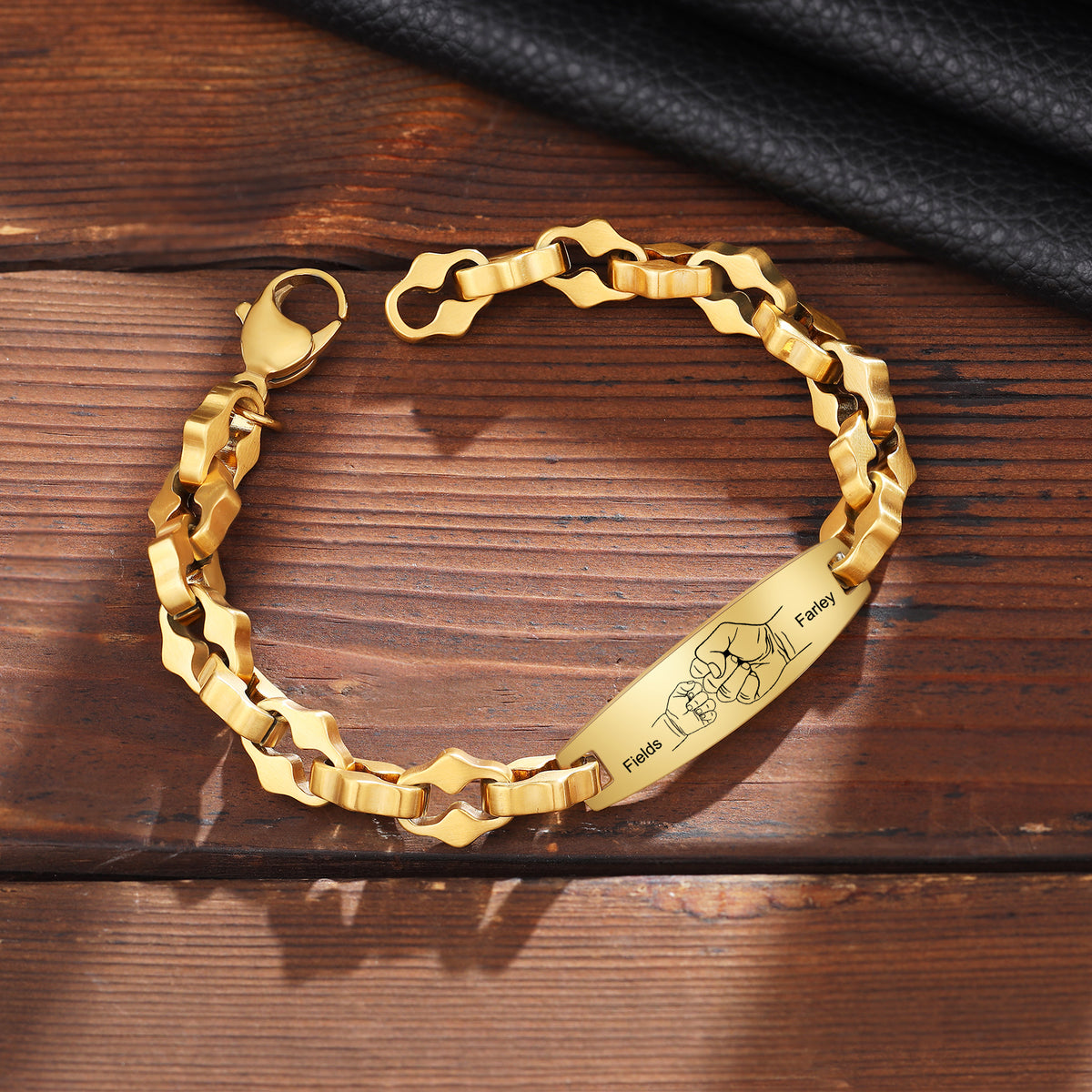 Men's Gold Chain Photo and Name ID Bracelet