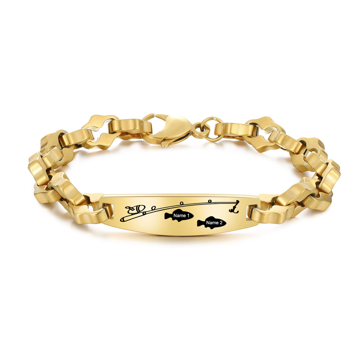 Men's Gold Fishing Family Name ID Bracelet
