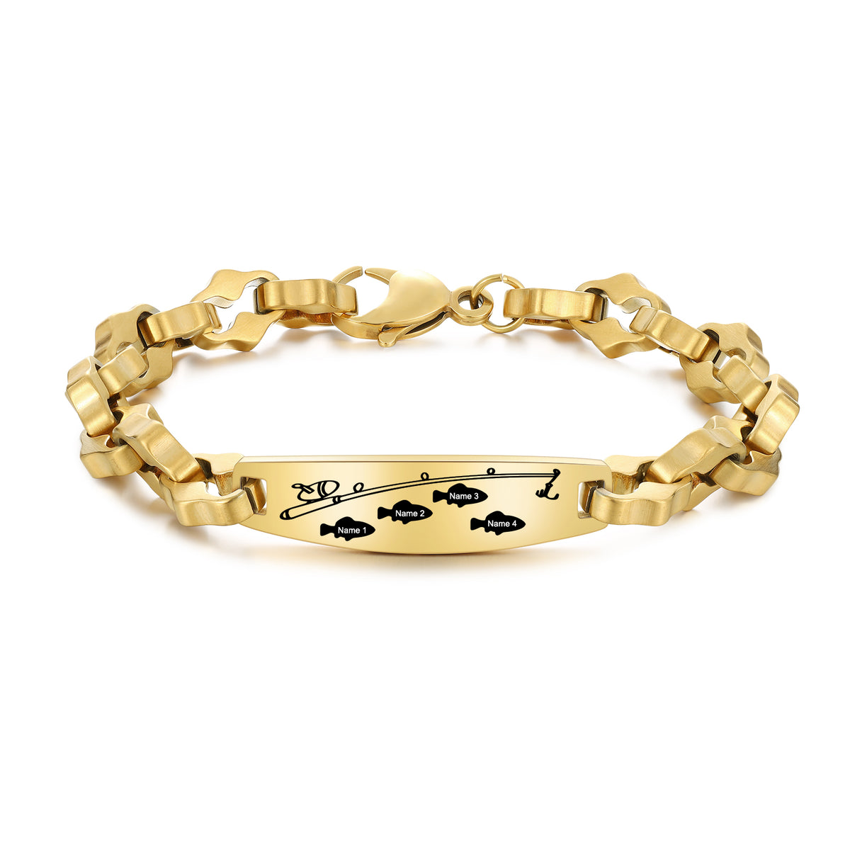 Men's Gold Fishing Family Name ID Bracelet