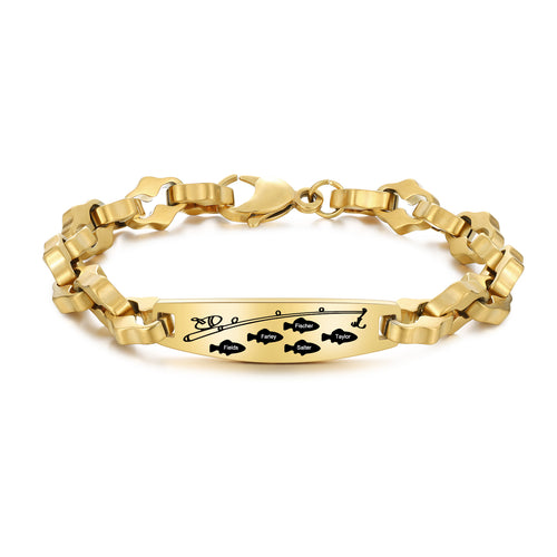 Men's Gold Fishing Family Name ID Bracelet