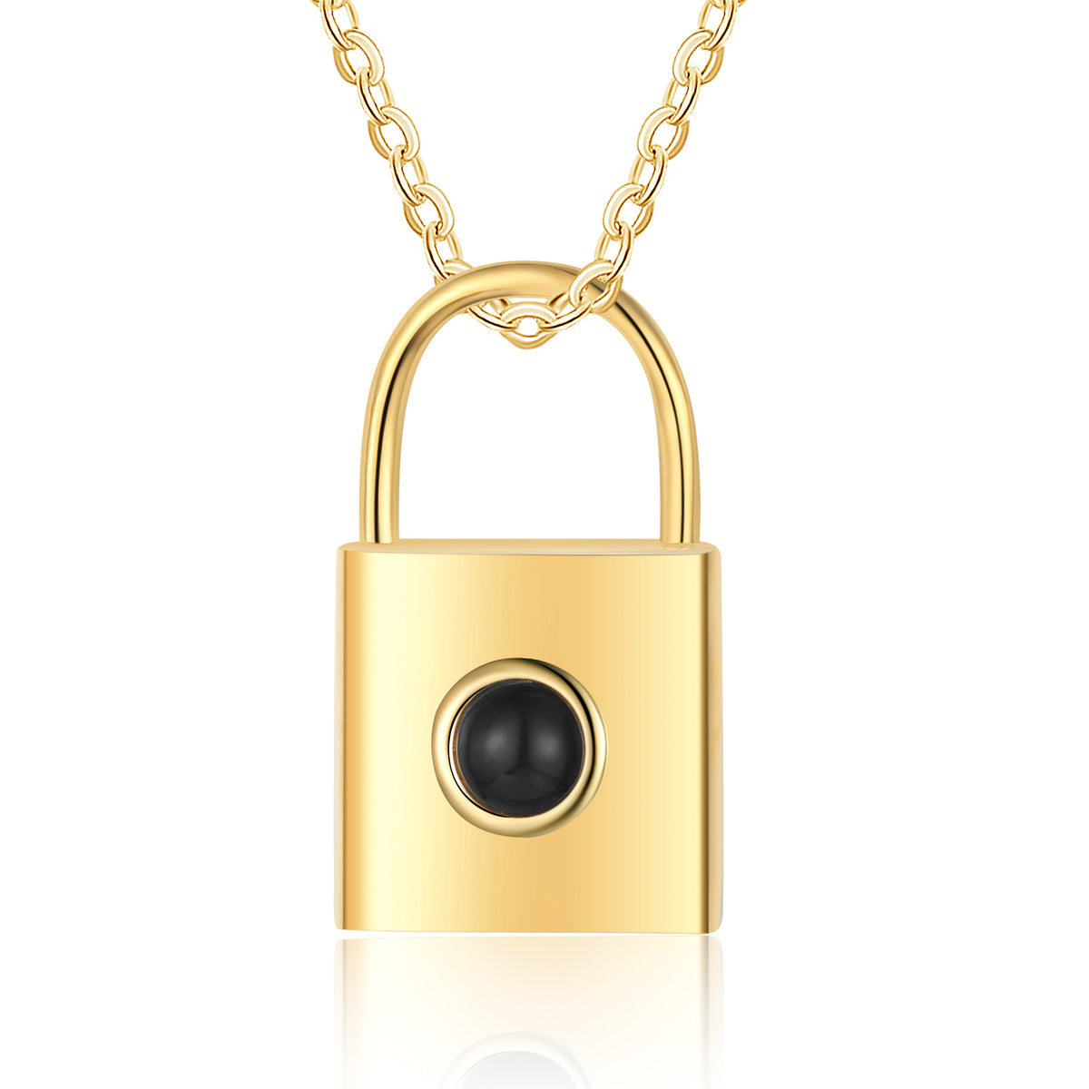 Gold Padlock Photo Projection Necklace