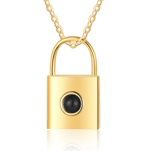 Gold Padlock Photo Projection Necklace