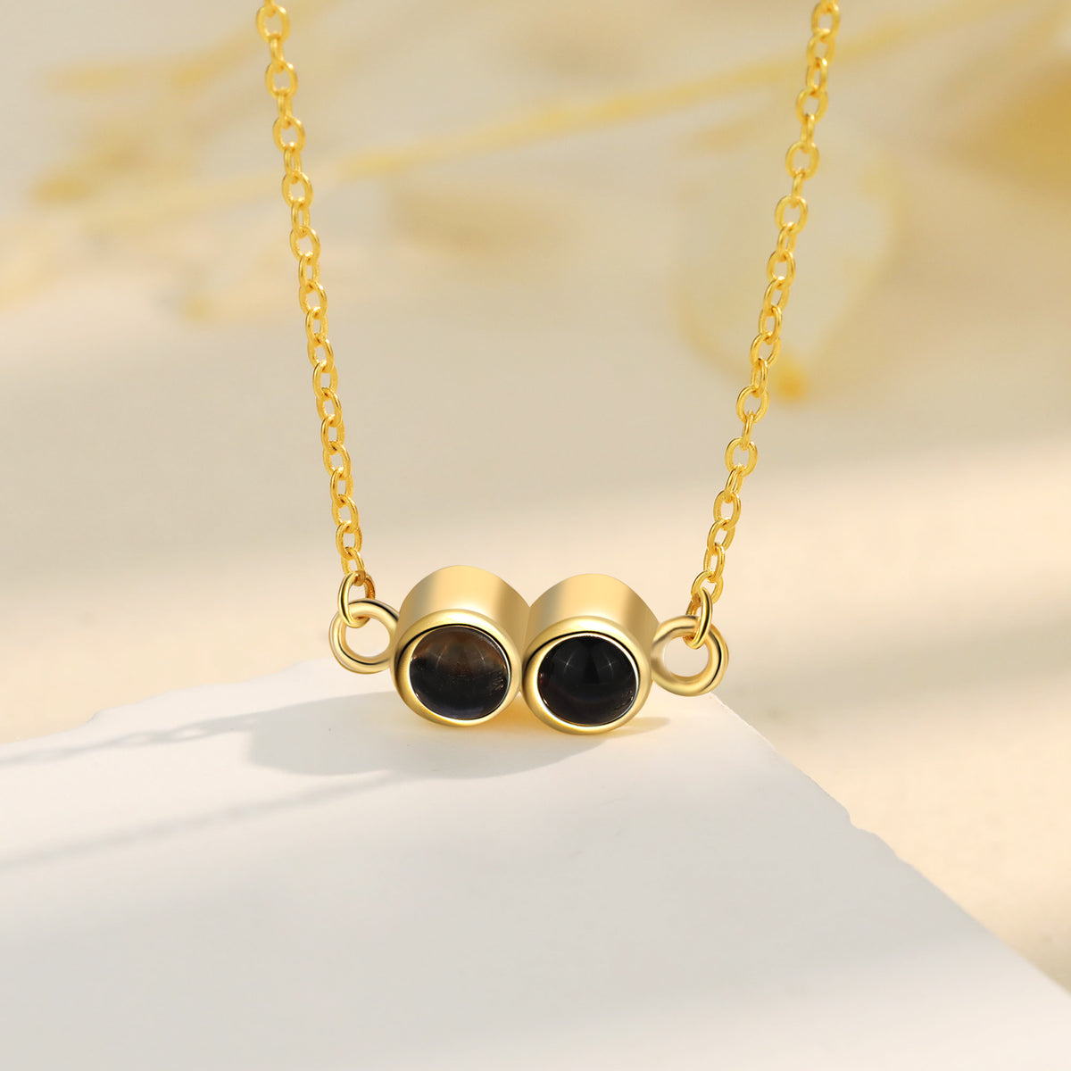 Double Stone Gold Photo Projection Necklace