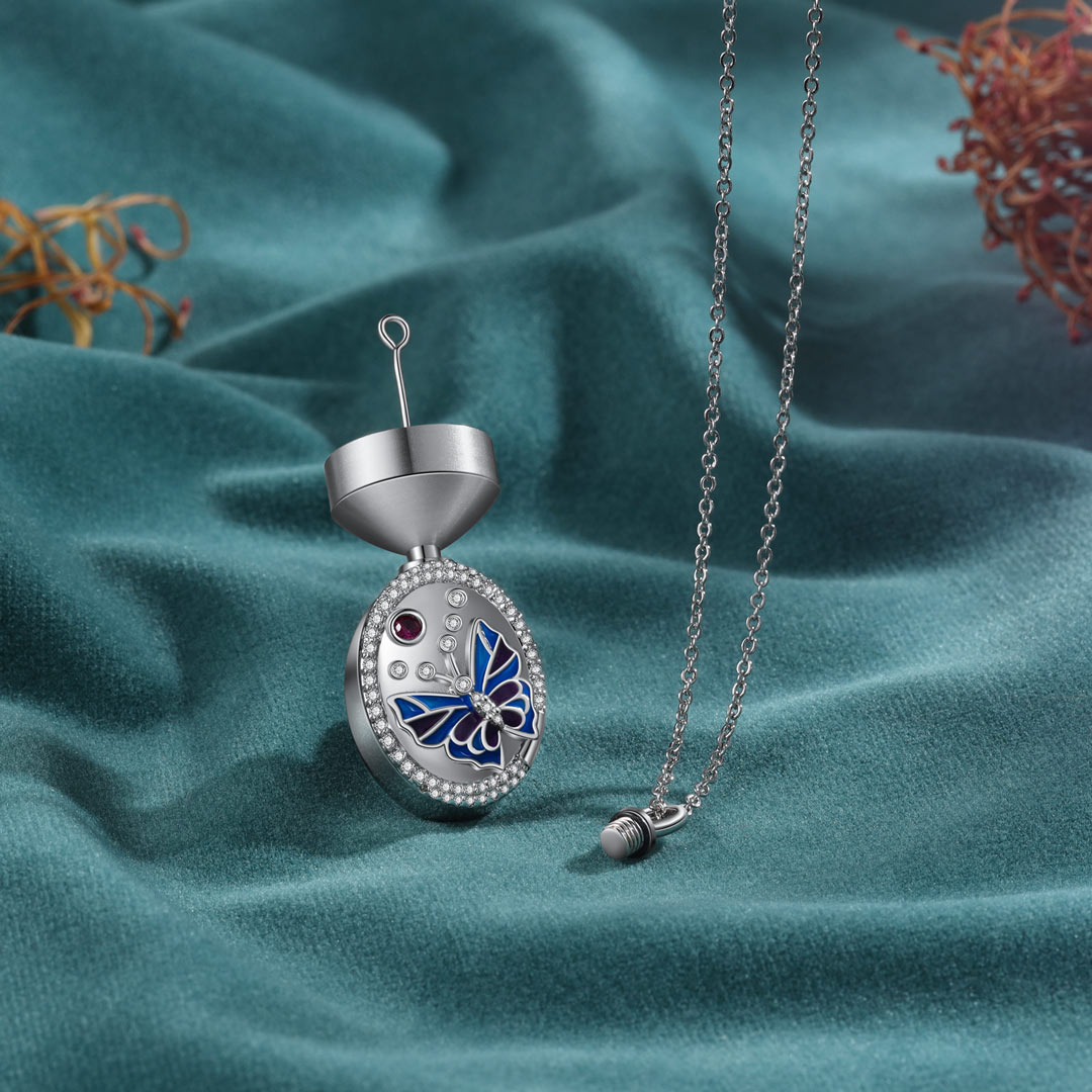 Butterfly Oval Cremation Ashes Necklace