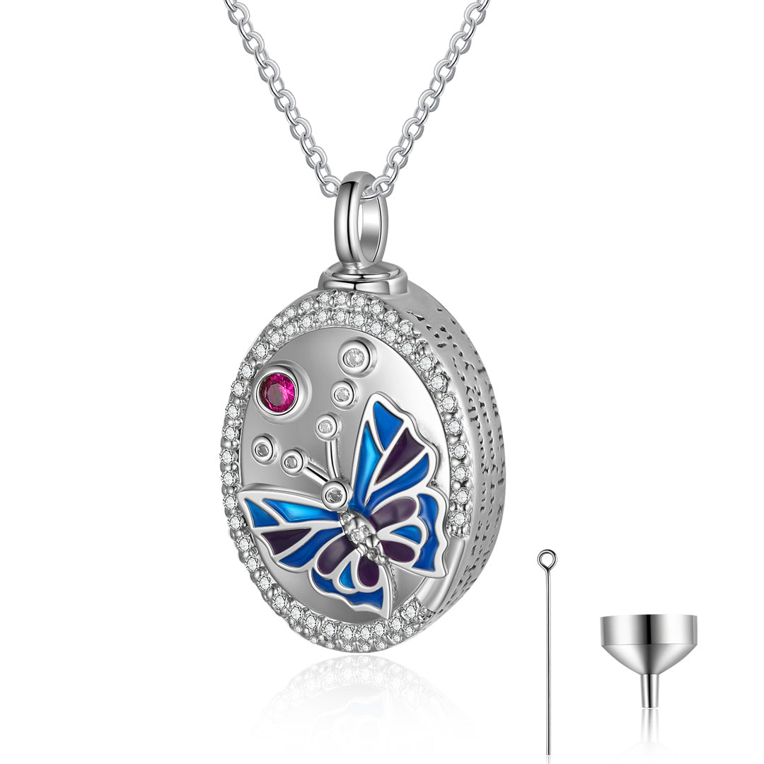 Butterfly Oval Cremation Ashes Necklace