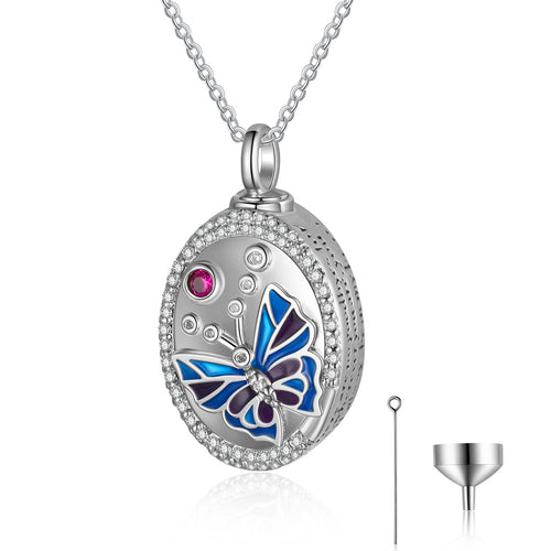 Butterfly Oval Cremation Ashes Necklace