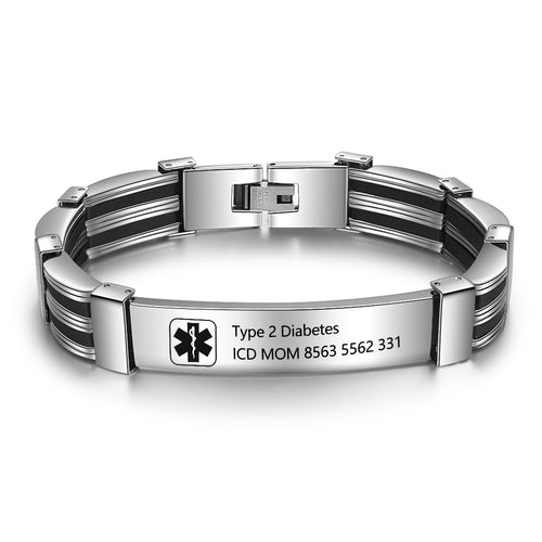 Men's Sterling Silver Engraved Medical ID Bracelet