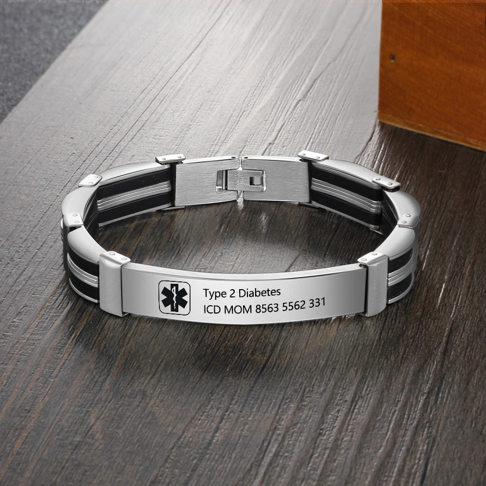Men's Sterling Silver Engraved Medical ID Bracelet