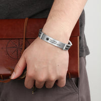 Men's Sterling Silver Engraved Medical ID Bracelet