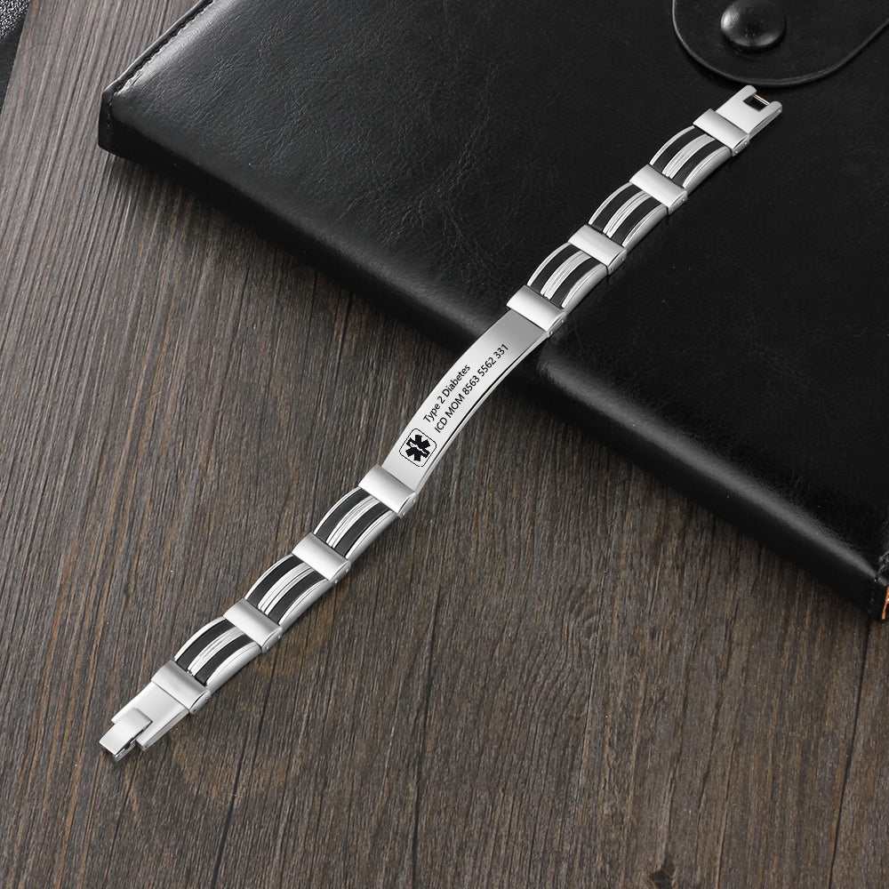 Men's Sterling Silver Engraved Medical ID Bracelet