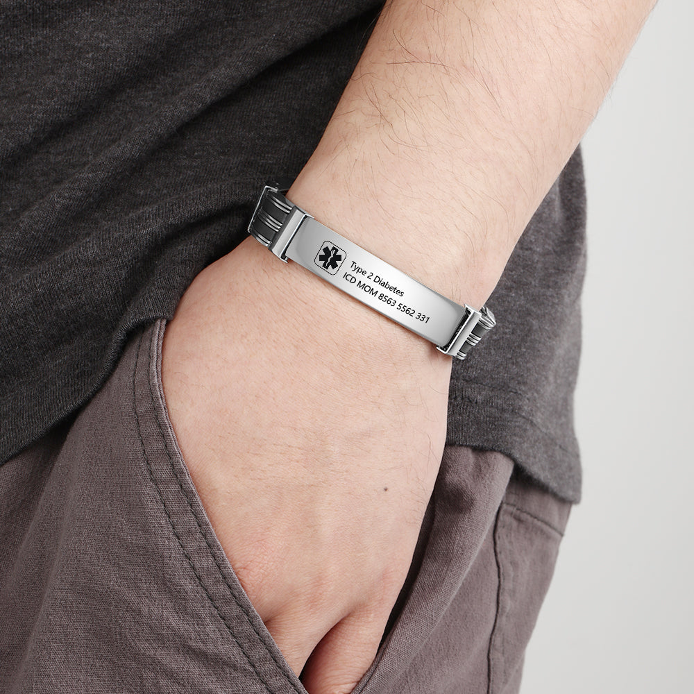 Men's Sterling Silver Engraved Medical ID Bracelet