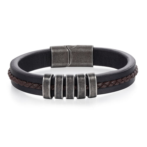 Men's Vintage Leather Name Bead Bracelet