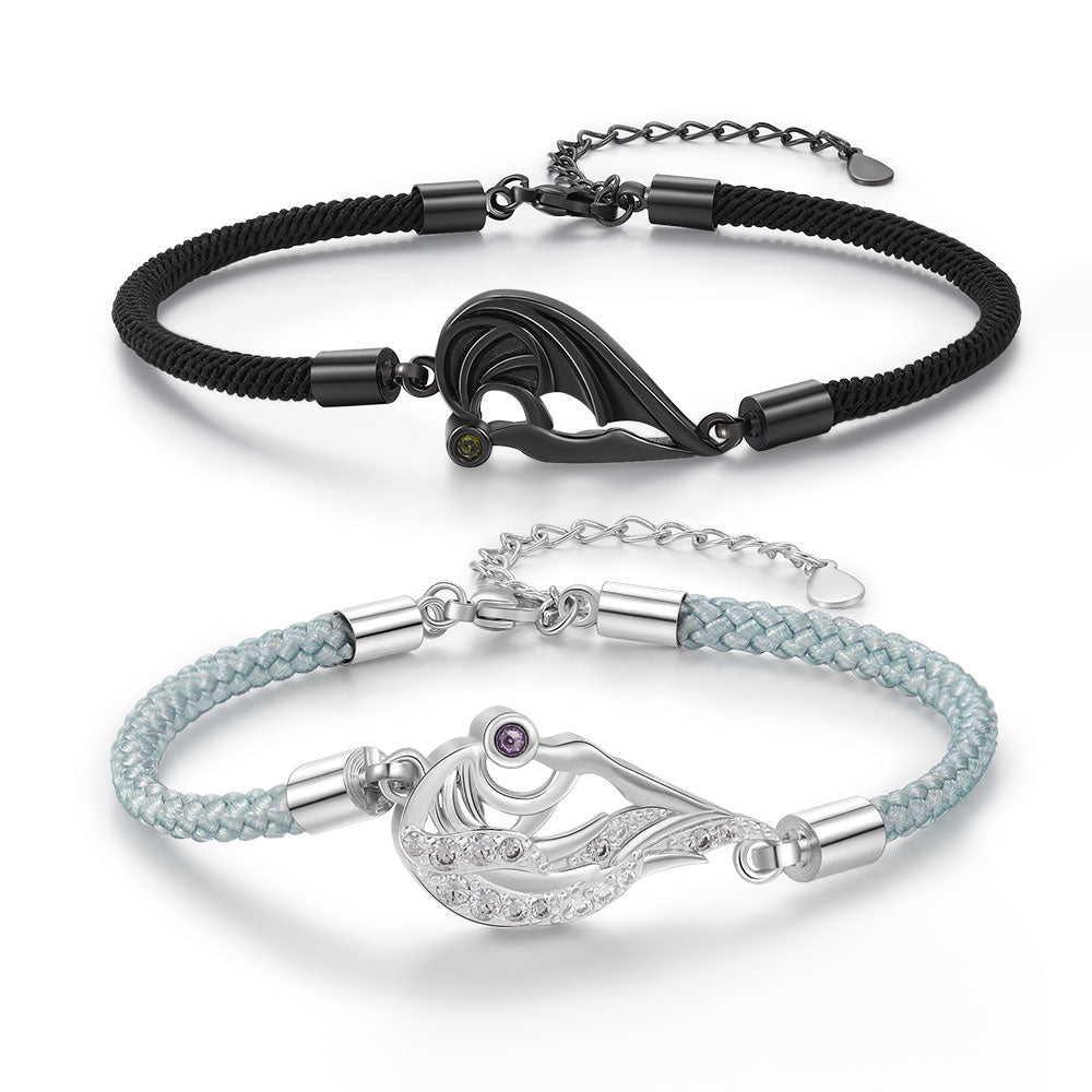 Matching Heart Couple Birthstone Bracelets