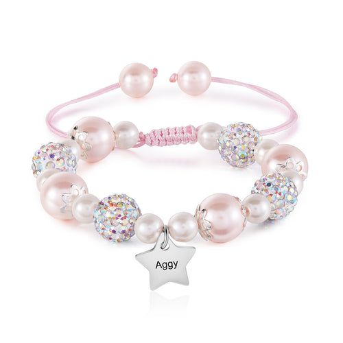 Pink Pearl Beaded Name Charm Bracelet
