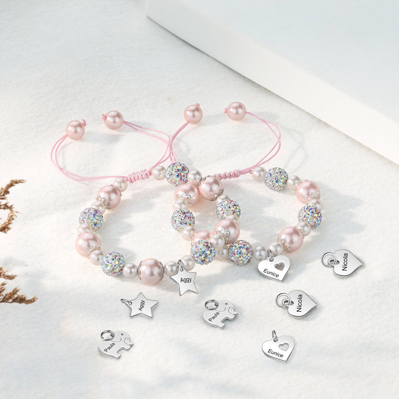 Pink Pearl Beaded Name Charm Bracelet