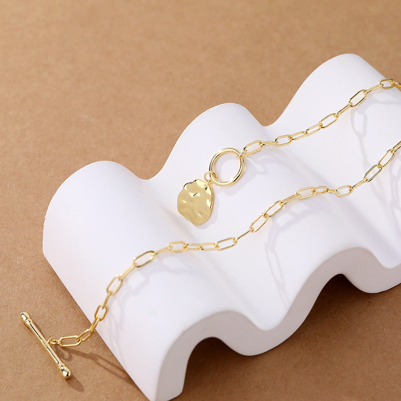 Gold Toggle Clasp Hammered Coin Necklace