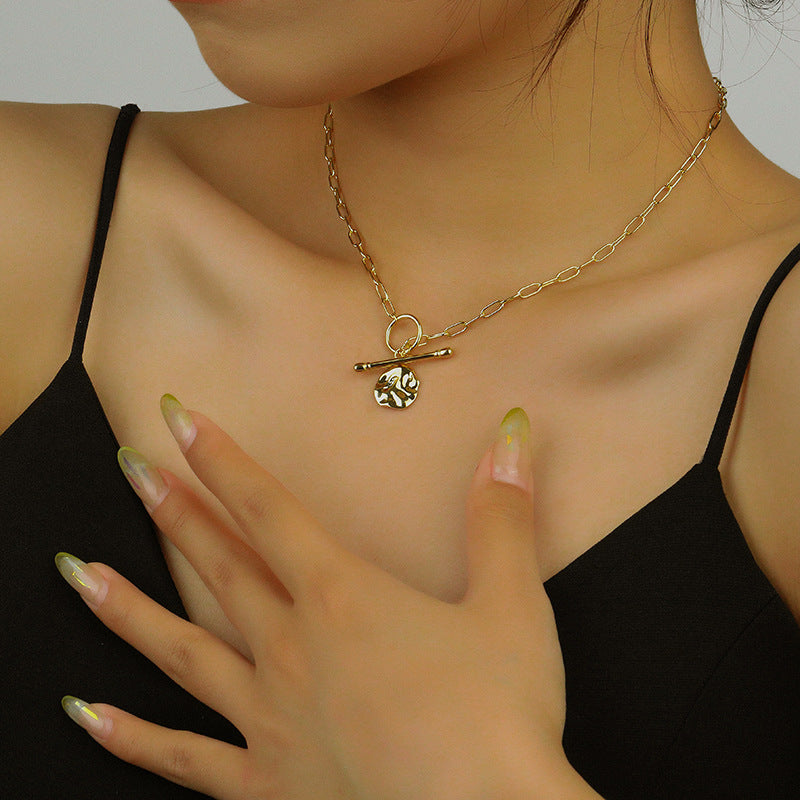 Gold Toggle Clasp Hammered Coin Necklace