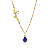 Vertical Name Necklace with Birthstone Drop