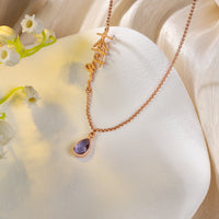 Vertical Name Necklace with Birthstone Drop
