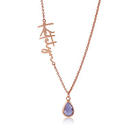 Vertical Name Necklace with Birthstone Drop