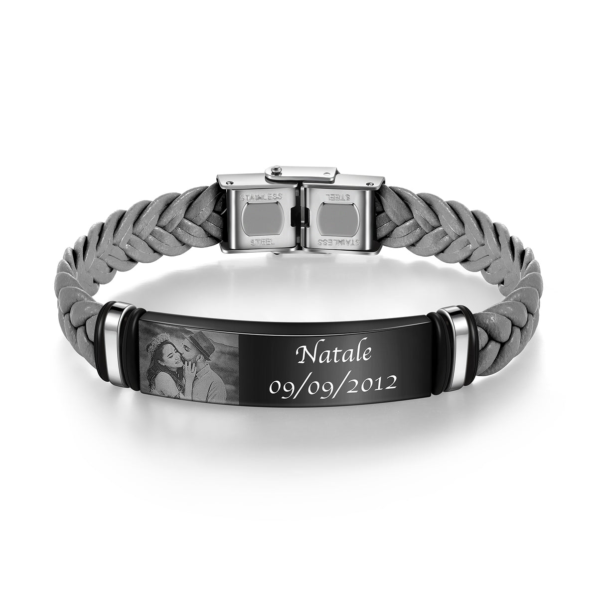 Men's Braided Photo and Name Engraved Bracelet