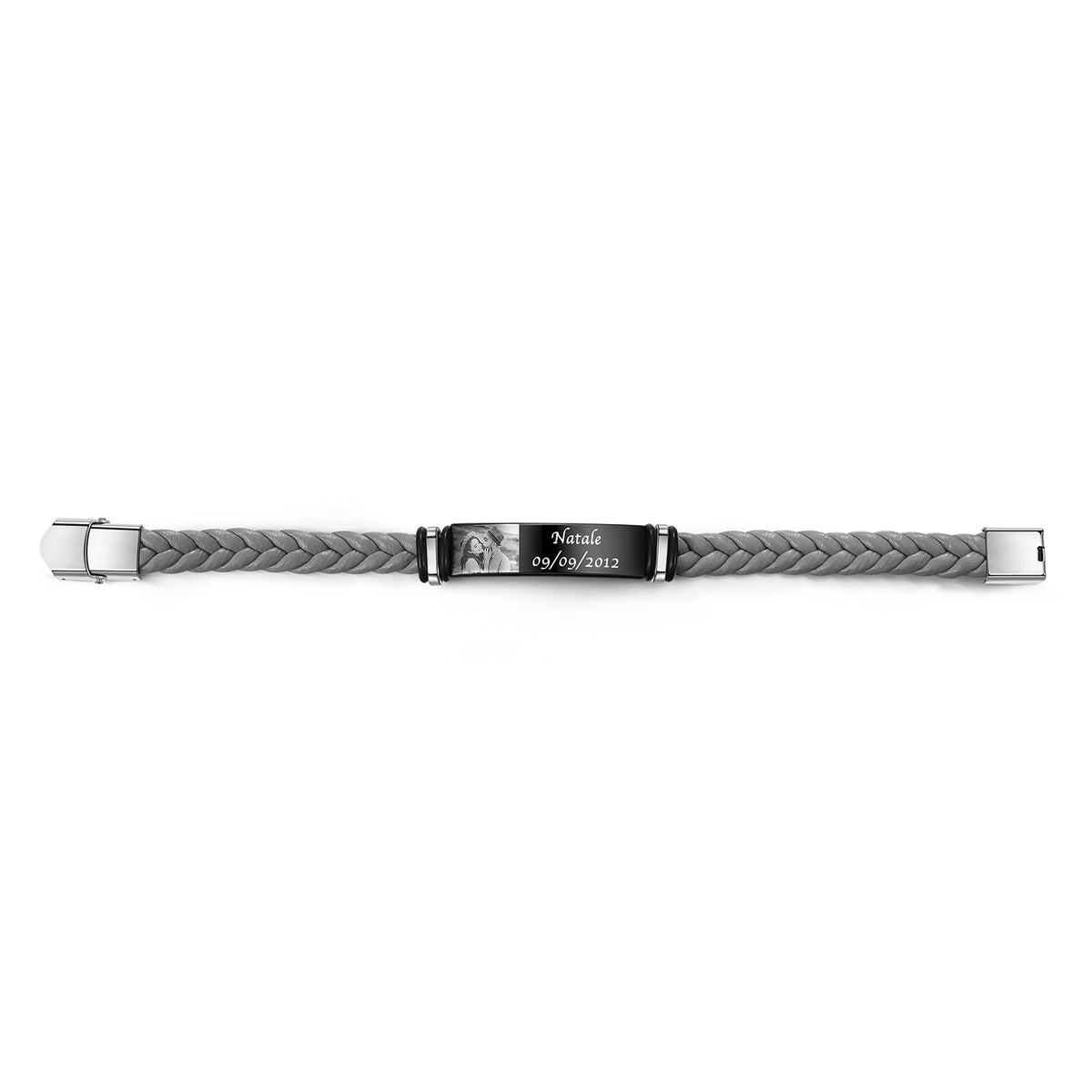 Men's Braided Photo and Name Engraved Bracelet