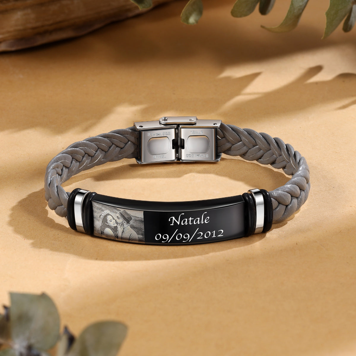 Men's Braided Photo and Name Engraved Bracelet