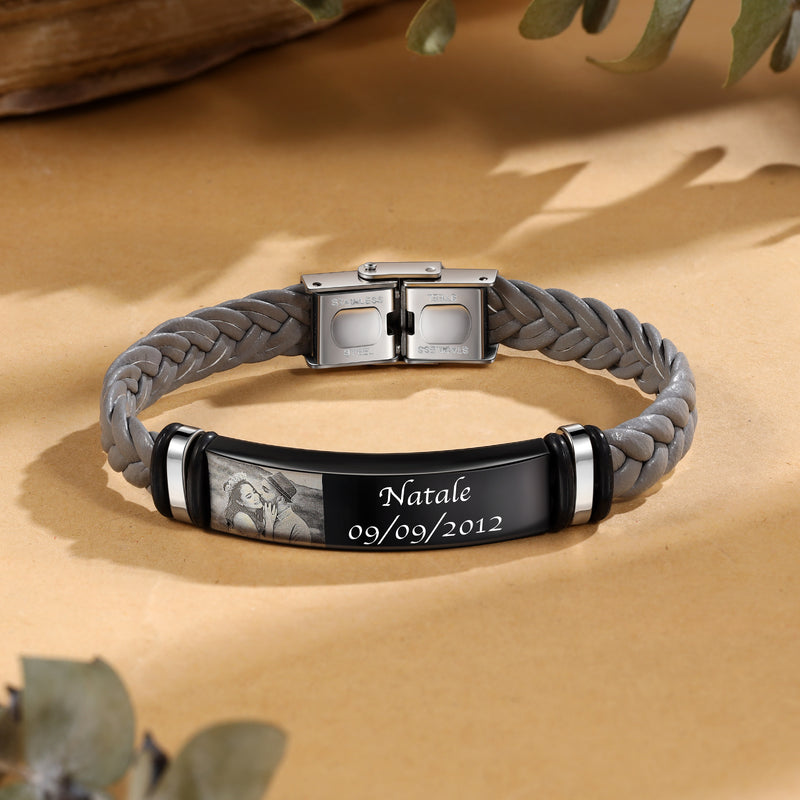Men's Braided Photo and Name Engraved Bracelet