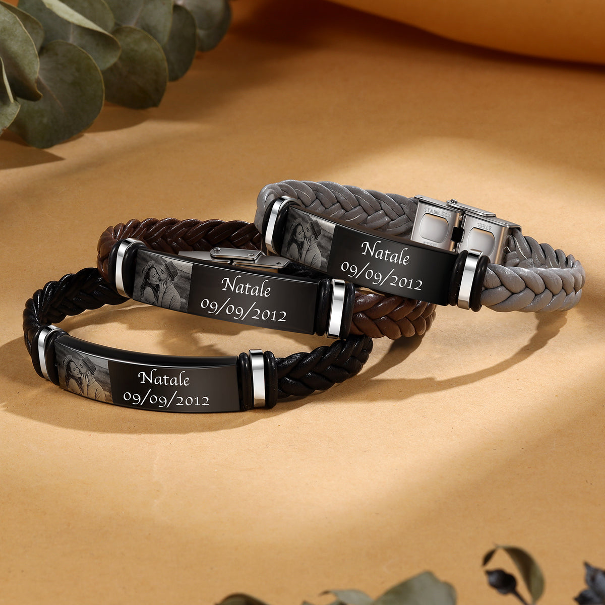 Men's Braided Photo and Name Engraved Bracelet