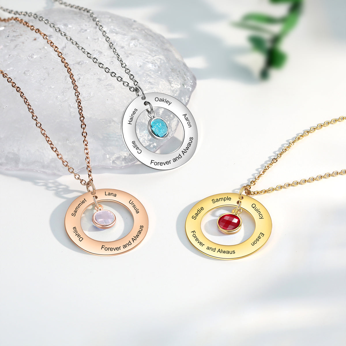 Family Circle Name Necklace with Birthstone