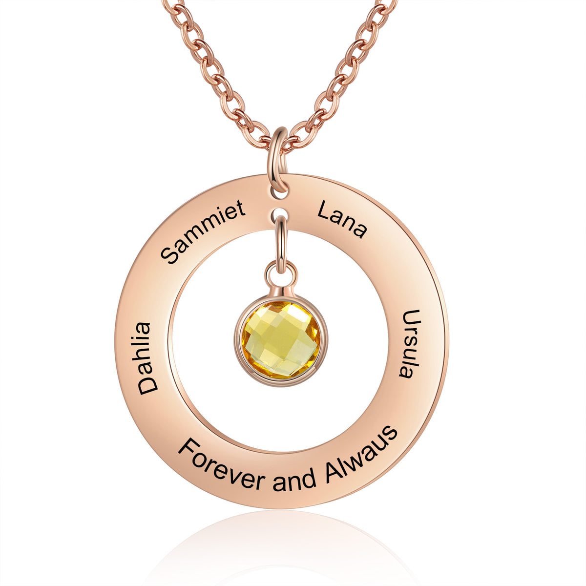 Family Circle Name Necklace with Birthstone