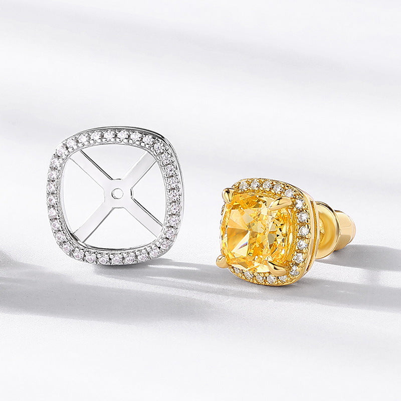 Yellow Cushion Halo Stud Earrings