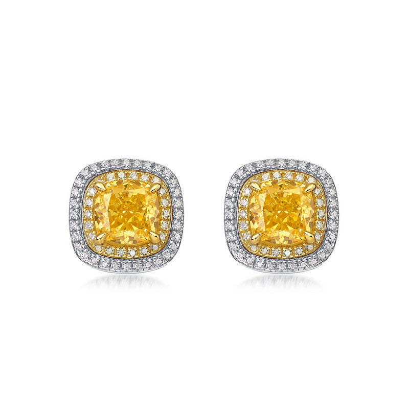 Yellow Cushion Halo Stud Earrings