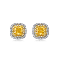 Yellow Cushion Halo Stud Earrings
