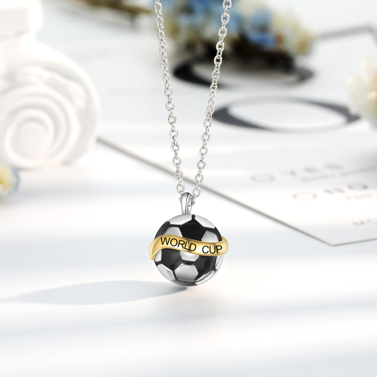 Men's Engraved Soccer Ball Necklace