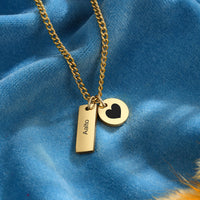 Personalized Name Bar and Heart Disc Necklace