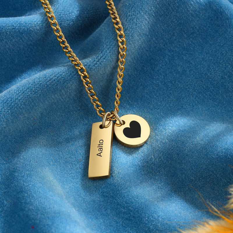Personalized Name Bar and Heart Disc Necklace